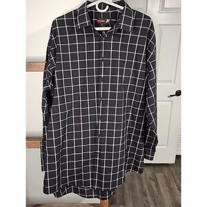 J. Ferrar Men Shirt XXL Black White Slim Stretch Collared Plaid Long Sleeve‎ EUC